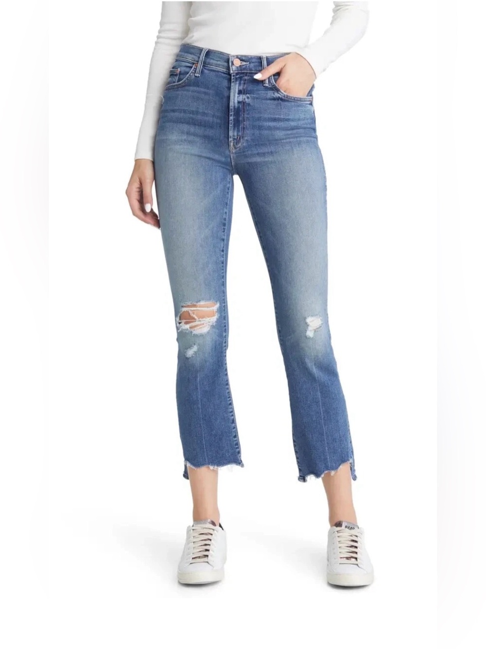 MOTHER The Insider Crop Step Chew Dancing on Coals Distressed Cropped Jeans